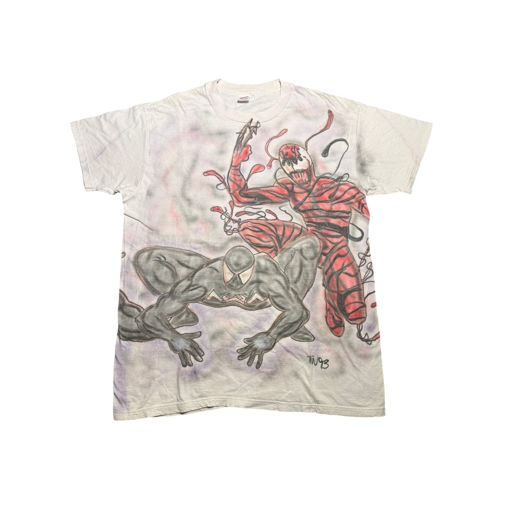Vintage 1993 Marvel Spider-Man Venom Carnage AOP T-Shirt Hanes XL White 90s Tee